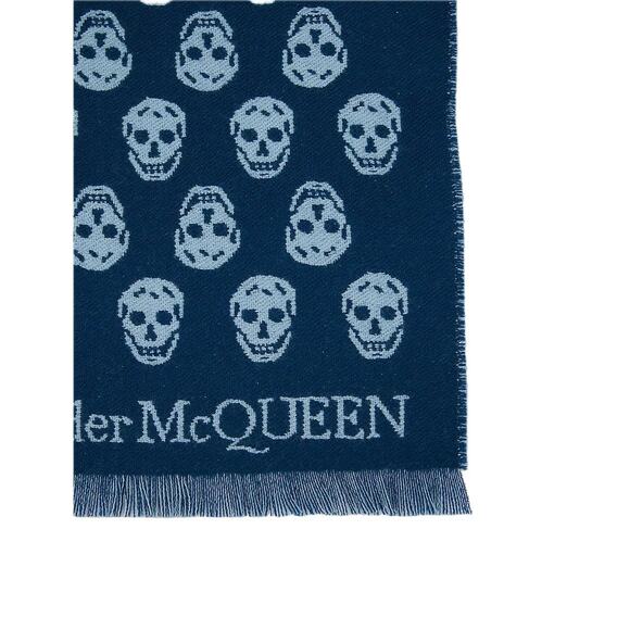 NWT Alexander McQueen Reversible Skull Wool Biker scarf Navy Blue - Picture 6 of 8